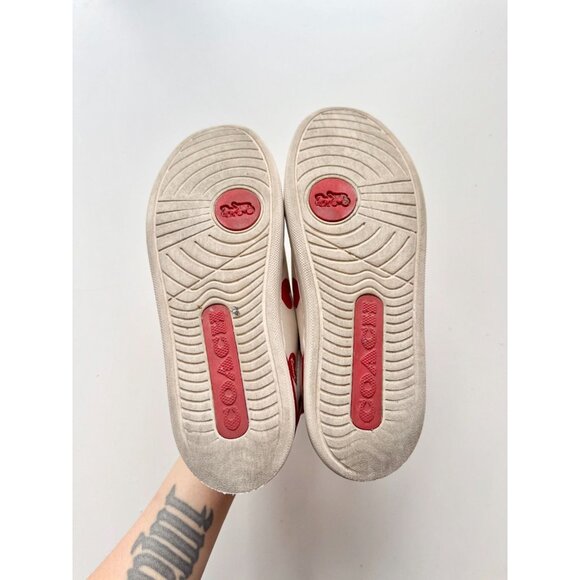 COACH Lowline Red Valentine's Day Heart Print Leather Low Top Sneakers, Size 5.5 - Picture 13 of 16